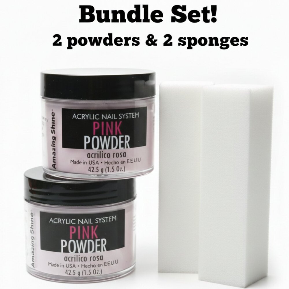 Acrylic Powder & Nail Buffer Set • 2 Powders + 2 Buffers • Nail Extension Kit